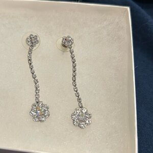 Source Unknown Silver Floral Crystal Earrings
